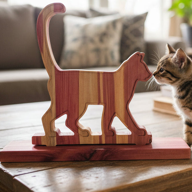 Wooden Cat with Stand