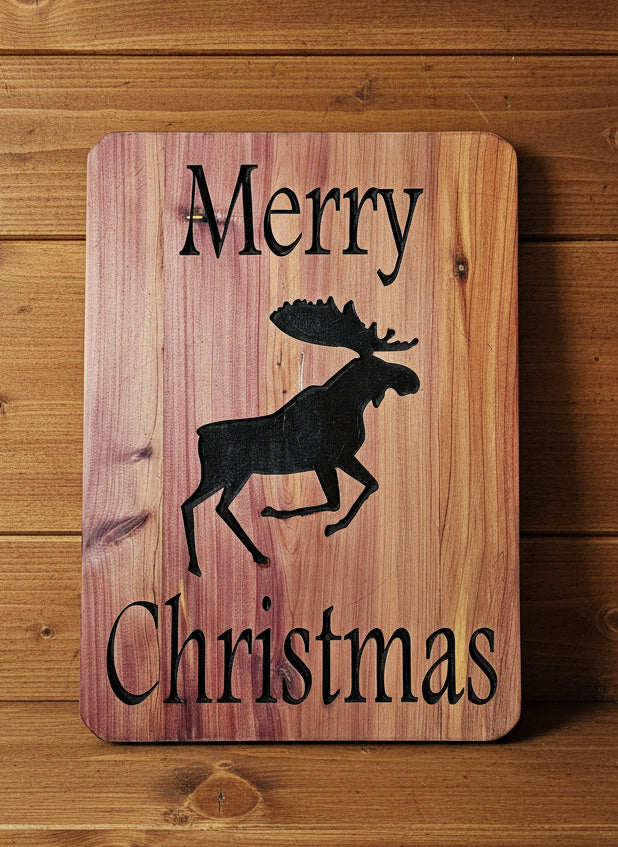Merry Christmas - Moose Running Sign